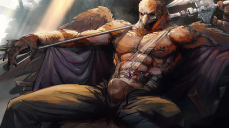 abs anthro bandage barazoku beak biceps big_bulge big_muscles blood bodily_fluids bottomwear bulge cape claws clothed clothing day feathered_wings feathers gem holding_object holding_weapon huge_muscles light light_beam looking_at_viewer male melee_weapon muscular muscular_anthro muscular_male obliques outside pants pecs serratus sitting solo sword talon_hands topless topless_anthro topless_male underwear weapon wings wraps sinibun_95 elden_ring elden_ring_nightreign fromsoftware guardian_(nightreign) accipitrid accipitriform avian bird eagle 16:9 2025 hi_res widescreen
