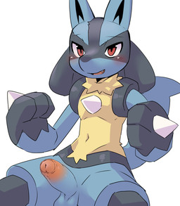 3_fingers anthro balls biped black_body black_eyebrows black_fur black_inner_ear black_markings blue_balls blue_body blue_fur blue_penis blue_tail blush blush_lines chest_spike erection eyebrows facial_markings fangs fingers foreskin fur genitals glans glistening glistening_eyes gloves_(marking) hand_spike head_markings humanoid_genitalia humanoid_penis male male_anthro markings multicolored_penis navel nude nude_anthro nude_male open_mouth partially_retracted_foreskin penis pink_glans pink_penis pointy_ears prick_ears raised_tail red_eyes simple_background solo spikes spikes_(anatomy) tail teeth thin_eyebrows two_tone_penis white_background yellow_body yellow_fur pu_sukebe nintendo pokemon canid canine generation_4_pokemon lucario mammal pokemon_(species) 2025 digital_drawing_(artwork) digital_media_(artwork) hi_res