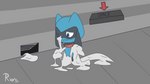 air_vent anthro blue_body blue_eyes blue_fur blush blush_lines collar fur grey_body grey_fur latex male simple_background solo sticky white_latex worried_face worried_look rioni changed_(video_game) nintendo pokemon zorio generation_4_pokemon pokemon_(species) riolu 16:9 4k absurd_res hi_res widescreen