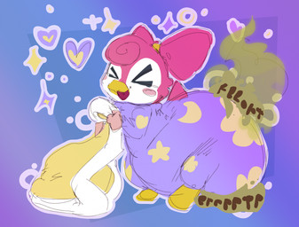 anthro big_diaper bodily_noises clothed clothing diaper diaper_under_clothing feces female huge_diaper onesie pooping soiled_diaper soiling soiling_diaper solo stink_fumes unclean_diaper used_diaper using_diaper wearing_diaper smug_prince nintendo pokemon cici_(heyitsein) generation_4_pokemon piplup pokemon_(species) hi_res