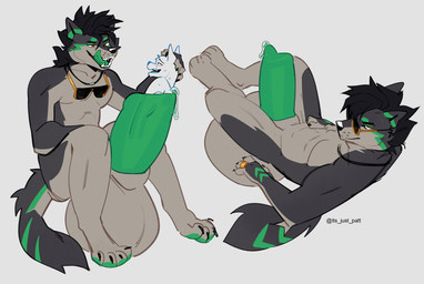 anthro bodily_fluids cock_vore duo genital_fluids genitals green_internal green_penis hyper hyper_genitalia licking licking_lips male penile penis precum tongue tongue_out vore its_just_patt patt_(its_just_patt) canid canine canis mammal wolf hi_res
