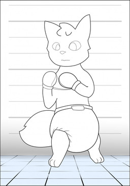 ambiguous_gender anthro big_diaper bondage_gear bondage_gloves clean_diaper clothed clothing diaper floor handwear looking_at_object solo tile tile_floor wearing_diaper moistmolasses canid canine fox mammal hi_res
