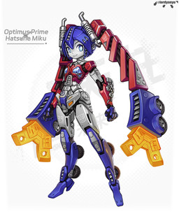 autobot female fusion machine mechanical_hair notched_ear pseudo_hair smile solo standing twintails_(hairstyle) lordyanyu hasbro takara_tomy transformers vocaloid hatsune_miku optimus_prime cybertronian humanoid robot robot_humanoid crossover hi_res