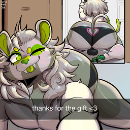 anthro big_butt bottomwear bulge butt clothing duo fur green_eyes hair huge_butt looking_at_viewer male mirror muscular muscular_anthro muscular_male one_eye_closed rear_view selfie simple_background smile solo tail teeth text thick_thighs tongue white_body white_fur white_hair wide_hips wink uromatsu mojito_(novusnova) felid lion mammal pantherine 1:1 2026 digital_media_(artwork) english_text hi_res