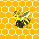 ambiguous_gender challenge feral honeycomb_background neck_tuft simple_background solo stinger stripes tuft crajfushiryu85 arthropod bee hybrid hymenopteran insect lagomorph leporid mammal rabbit 1:1 absurd_res digital_media_(artwork) hi_res medibang_paint_(artwork)