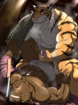 abs anal anal_penetration anthro bandage bdsm biceps big_muscles big_penis black_body black_fur black_nose bodily_fluids bondage bound brown_body brown_fur chest_tuft claws cum cum_on_belly cum_on_body cum_on_chest dominant dominant_male duo erection fangs forced fur genital_fluids genitals grey_eyes handjob huge_muscles interspecies lying male male/male male_penetrated male_penetrating male_penetrating_male melee_weapon muscular muscular_male muzzle_(object) muzzled nipples nude on_back orange_body orange_eyes orange_fur pecs penetration penile penis pink_nose rape red_eyes restraints rope rope_bondage scar sex stripes submissive submissive_male sweat sword teeth tuft vein weapon white_body white_fur niku_18 canid canine canis felid mammal pantherine tiger wolf 3:4 hi_res