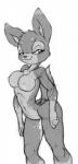 anthro bodily_fluids breasts butt canid canine chubbypandabastard cum female fox genital_fluids greyscale lactating mammal milk monochrome simple_background solo white_background