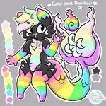 anthro black_body black_eyes collar fish_tail fur hair male moon multicolored_body multicolored_fur multicolored_hair rainbow_body rainbow_fur rainbow_hair solo star lewdchuu_(artist) hybrid mammal mustelid otter siren 1:1 hi_res model_sheet