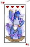 anthro card card_template clothed clothing diaper diaper_only eyes_closed female flotation_device four_of_hearts gesture happy heart_symbol hearts_(suit) inflatable number playing_card playing_card_template pool_toy simple_background solo speech_scroll tail text topless unusual_anatomy unusual_wings water_wings waving waving_at_viewer wearing_diaper white_diaper wings aliothfox mythology chrissy_(zoran) angel_dragon animate_inanimate dragon living_inflatable mythological_creature mythological_scalie scalie character_name hi_res signature