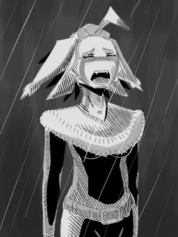 anthro bodily_fluids clothed clothing crying eyes_closed female open_mouth raining simple_background solo tears isi_avalibot isi_de_sa_(isi_avalibot) avali avian 3:4 hi_res monochrome
