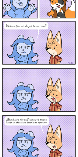 anthro dialogue female group humor male parody simple_background text trio mr_harinezumi jean_and_aristo_(comic) karen_(jean_and_aristo) nash_whitney noremi_(rmaxwellbro) calico_cat canid canine canis domestic_cat felid feline felis ghost jackal mammal mouse murid murine rodent spirit absurd_res comic hi_res spanish_text translated