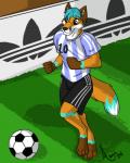 2011 4:5 adidas amocin anthro ball barefoot biped canid canine clothed clothing digital_media_(artwork) dipstick_tail feet fox fur male mammal markings shaded shirt smile soccer soccer_ball solo sport tail tail_markings text text_on_clothing text_on_shirt text_on_topwear topwear