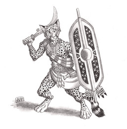 4_toes 5_fingers anthro armlet barefoot belt biped bracelet clothed clothing dagger digitigrade ear_piercing ear_ring feathers feet fingers fur holding_melee_weapon holding_object holding_shield holding_sword holding_weapon jewelry looking_aside male markings melee_weapon necklace piercing ring_piercing sash scabbard shadow shield simple_background solo spots spotted_body spotted_fur spotted_markings spotted_tail standing striped_markings striped_tail stripes sword tail tail_markings toes weapon white_background 0laffson cheetah felid feline mammal 2019 graphite_(artwork) hi_res signature traditional_media_(artwork)