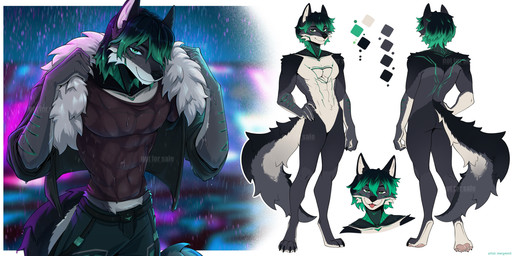 abs anthro biped bottomwear butt claws clothed clothed_anthro clothed_male clothing countershade_torso countershading feet fingers front_view fully_clothed fully_clothed_anthro fully_clothed_male fur hair looking_at_viewer male navel nude nude_anthro nude_male rear_view smile solo standing tail toes tongue topwear mergremil canid canine mammal 2026 absurd_res digital_drawing_(artwork) digital_media_(artwork) hi_res