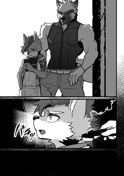 adolescent anthro cellphone cheek_tuft duo electric_shock electrocution electronics electroshock_weapon facial_tuft holding_cellphone holding_object holding_phone holding_smartphone holding_weapon kemono male muscular muscular_male muscular_young open_mouth phone smartphone stun_gun text tuft weapon young young_anthro young_male tarobandit hald_(tarobandit) canid canine mammal 2021 absurd_res comic hi_res japanese_text monochrome translation_request