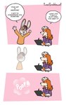 3_panel_comic anthro brown_body brown_fur brown_hair clothing dialogue dot_eyes drawing_tablet duo electronics fading_away floppy_ears fur hair half-closed_eyes hoodie humor long_sleeve_shirt male multicolored_body multicolored_fur narrowed_eyes open_mouth open_smile orange_body orange_fur pink_background simple_background smile sound_effects speech_bubble text topwear two_tone_body two_tone_fur white_background white_body white_fur white_hair wide_eyed freckles_(artist) pecas_(freckles) bird_dog canid canine canis domestic_dog hunting_dog lagomorph leporid mammal rabbit spaniel welsh_springer_spaniel 2023 english_text