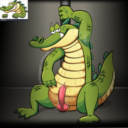 anatomically_correct anatomically_correct_genitalia anatomically_correct_penis anthro armpit_fetish armpit_musk bedroom_eyes erection genitals half-closed_eyes male musk musky_armpit narrowed_eyes penis raised_arm seductive sitting solo stock_image toony srirachamander alligator alligatorid crocodile crocodilian reptile scalie 1:1 absurd_res hi_res