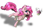 blue_eyes cupcake female feral food hair licking licking_lips licking_own_lips open_mouth open_smile pink_body pink_hair pink_tail running simple_background smile solo tail tongue white_background milk-jug friendship_is_magic hasbro my_little_pony pinkie_pie_(mlp)