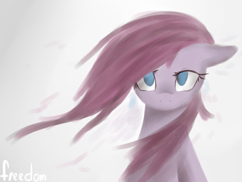 blue_eyes female floppy_ears fur hair long_hair looking_at_viewer pink_body pink_fur pink_hair simple_background solo text white_background wind urin-mp friendship_is_magic hasbro my_little_pony pinkamena_(mlp) pinkie_pie_(mlp) earth_pony equid equine horse mammal pony english_text hi_res