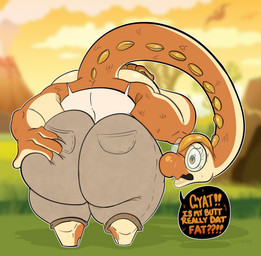 amber_(material) amber_eyes anthro back_muscles backwards_hand big_breasts big_butt bodily_fluids bottomwear breasts butt butt_grab cargo_pants clothed clothed_anthro clothed_female clothing cloud curvy_figure detailed_background dialogue embarrassed eyelashes eyewear fangs feet female fully_clothed fully_clothed_anthro fully_clothed_female glasses glistening glistening_body glistening_eyes grass grass_field hand_on_butt holding_breast huge_butt lips lipstick long_neck looking_at_self makeup markings nails orange_body pants plant pockets prehistoric rear_view scale_markings scales self-conscious shadow sky skyscape snout solo speech_bubble spines standing strong_female sweat tall tan_body tan_lips teeth thick_lips thick_thighs tight_clothing toenails toes voluptuous voluptuous_anthro voluptuous_female wearing_glasses weight_conscious weight_gain wide_hipped_anthro wide_hipped_female wide_hips worried worried_face worried_look vivalex gyatt_(meme) larga_(vivalex) brachiosaurid brachiosaurus dinosaur macronarian prehistoric_species reptile saurischian sauropod sauropodomorph scalie absurd_res colored digital_drawing_(artwork) digital_media_(artwork) hi_res shaded