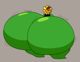 big_butt black_clothing black_eyes black_mouth black_shirt black_topwear blonde_hair butt clothing eyelashes eyewear eyewear_on_head female flower freckled_face freckles goggles goggles_on_head green_body grey_background hair huge_butt huge_thighs hyper hyper_butt hyper_thighs leaf leaf_arms leaf_legs looking_at_butt looking_at_own_butt looking_back looking_back_at_self motion_lines not_furry onomatopoeia open_mouth orange_face petal_hair petals plant pseudo_hair rear_view red_eyewear red_goggles shirt simple_background slosh sloshing_butt solo sound_effects text thick_thighs topwear yellow_petals yellow_sclera cooluthink electronic_arts plants_vs._zombies plants_vs._zombies_heroes popcap_games solar_flare_(pvz) elemental_creature elemental_humanoid flora_fauna flower_creature humanoid plant_humanoid sunflower_(pvz) 2026 cel_shading colored digital_media_(artwork) shaded