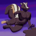 1:1 anthro featureless_crotch hi_res latex living_latex male mammal mephitid skunk solo swatcher transformation