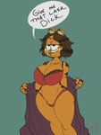 anthro big_breasts breasts brown_hair clothed clothing crossgender curvy_figure dialogue female fur hair mtf_crossgender orange_body orange_fur presenting solo text underwear voluptuous wide_hips thingshappen garfield_(series) garfield_the_cat domestic_cat felid feline felis mammal 2022 digital_media_(artwork) english_text hi_res