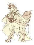 arabian breasts clothing female headdress headgear kerchief looking_down melee_weapon robe shemagh solo sword thawb weapon redbeanviolin canid canine canis domestic_dog mammal 2014 hi_res monochrome sepia