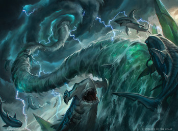 ambiguous_gender cloud detailed_background electricity feral fin flying gills group lightning open_mouth outside sharp_teeth teeth waterspout caio_monteiro hasbro magic:_the_gathering wizards_of_the_coast aquatic fish ground_shark hammerhead_shark shark hi_res official_art