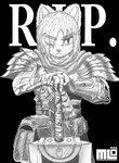 anthro armor biped black_background broadsword clothed clothing cosplay dragon_slayer_(berserk) exercise front_view fully_clothed greatsword hair hair_over_eye holding_melee_weapon holding_object holding_sword holding_weapon melee_weapon one_eye_closed one_eye_obstructed pose pupils r.i.p. simple_background slit_pupils solo standing sword weapon mi_lan berserk_(series) guts_(berserk) felid feline mammal monochrome portrait sketch three-quarter_portrait