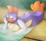 anthro anthrofied blush breasts butt featureless_breasts female lying mohawk non-mammal_breasts solo yoshimister mario_bros nintendo paper_mario sushie cheep_cheep fish marine absurd_res hi_res