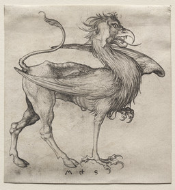 ambiguous_feral ambiguous_gender back_wings beak cloven_hooves feathered_wings feathers feet feral hooves open_beak open_mouth quadruped side_view simple_background solo standing tail tail_tuft talons toes tongue tongue_out tuft unguligrade wings martin_schongauer mythology public_domain avian gryphon mythological_avian mythological_creature 15th_century absurd_res ancient_art hatching_(art) hi_res monochrome shaded signature traditional_media_(artwork)