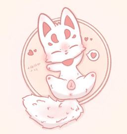 animal_genitalia animal_vulva anus big_ears canine_genitalia canine_vulva chibi eyes_closed female feral fur genitals heart_symbol lying open_mouth pawpads paws red_inner_ear scarf simple_background smile solo spread_legs spreading tail text vulva x_anus young young_female young_feral xiaoyee_moon asian_mythology east_asian_mythology fabulous_beasts japanese_mythology mythology fuzai_(fabulous_beasts) canid canine fox mammal chinese_text hi_res translated