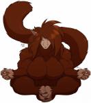 animal_genitalia breasts brown_body brown_fur claws crosslegged_pose eyes_closed feet fur genitals gynomorph hair intersex long_ears long_hair long_tail macro meditation muscular muscular_gynomorph muscular_intersex sheath simple_background sitting solo tail pyc-art dragon_ball asparagumi fan_character ape haplorhine mammal oozaru primate hi_res