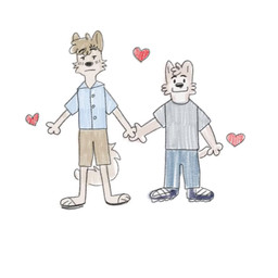 anthro barefoot bottomwear clothing collared_shirt denim denim_bottomwear denim_clothing duo feet fluffy fluffy_tail footwear frown fur grey_clothing grey_shirt grey_topwear hand_holding heart_symbol holidays jeans male male/male male_anthro pants polo_shirt sandals shirt shoes shorts simple_background simplified smile tail tan_body tan_fur topwear white_background white_body white_fur p_rindustries valentine's_day dexter_(p_rindustries) kevin_(p_rindustries) canid canine mammal 1:1 2026 animated no_sound short_playtime video