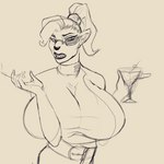 alcohol alcoholic anthro beverage big_breasts breasts cigarette cigarette_holder clenched_teeth fashion female huge_breasts hyper hyper_breasts retro science_fiction smoking smoking_cigarette solo teeth valerieelysee mammal mephitid skunk 1:1 sketch gynomorph_(lore)