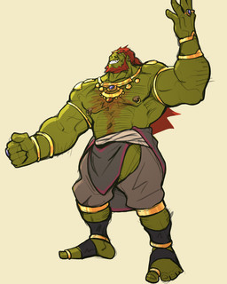 anthro barazoku beard digit_ring facial_hair feet flexing green_body hair jewelry looking_at_viewer male muscular muscular_anthro muscular_male nipple_piercing nipples not_furry piercing pointy_ears red_hair ring simple_background toe_ring toes white_background rickleone nintendo the_legend_of_zelda ganondorf gerudo hi_res