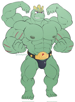 4_arms 5_toes anthro bare_chest barefoot belt bulge clothing feet male multi_arm multi_limb muscular nipples pecs scar smile smirk solo speedo swimwear toes maldu nintendo pokemon generation_1_pokemon hybrid machamp machoke pokemon_(species) shiny_pokemon character_request hi_res