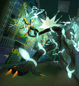 ambiguous_gender broken_lights cable claws computer detailed_background electrical_plug_tail electricity electricity_manipulation electronics elemental_manipulation faceless_ambiguous faceless_character floor foreshortening inside light machine not_furry orange_claws plug server server_room solo string_lights tentacles tile tile_ceiling tile_floor notamato nintendo pokemon animate_inanimate electricity_creature elemental_creature generation_7_pokemon humanoid pokemon_(species) tentacle_creature ultra_beast xurkitree 2024 hi_res lighting