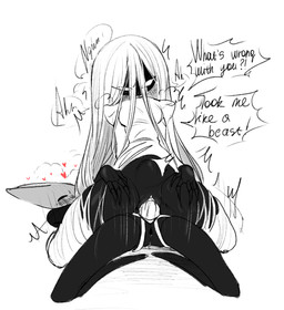 2_horns abdominal_bulge anthro anthro_penetrating anthro_penetrating_humanoid biped black_body blush bodily_fluids bottomless bottomless_female bottomless_humanoid breasts clitoris clothed clothing dialogue dildo dildo_in_vagina dildo_insertion duo female female/female female_penetrated female_penetrating female_penetrating_female front_view genital_fluids genitals hair hand_on_leg hand_on_thigh heart_symbol hollow_eyes horn humanoid_on_anthro humanoid_penetrated long_hair looking_pleasured lying moan on_back on_bottom on_top partially_clothed_humanoid penetration reverse_cowgirl_position segmented_fingers sex sex_toy sex_toy_in_vagina sex_toy_insertion shaking simple_background speech_bubble strapon strapon_insertion strapon_sex text toying_partner vaginal vaginal_fluids vaginal_penetration vulva white_background white_eyes boopie hollow_knight:_silksong hollow_knight_(franchise) team_cherry hornet_(hollow_knight) lace_(hollow_knight:_silksong) arthropod humanoid insect absurd_res digital_drawing_(artwork) digital_media_(artwork) english_text hi_res monochrome signature