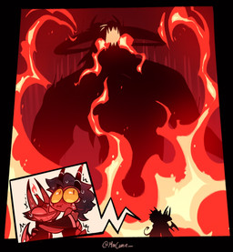 angry anthro back_spikes biceps black_body black_eyebrows black_eyes black_hair black_horn black_nose black_tail black_teeth black_wings bodily_fluids candle clothed clothed_male clothing constricted_pupils eyebrows facial_markings fire glistening glistening_eyes glowing glowing_eyes group hair hand_on_back head_markings horn hug humor long_tail looking_up male manly markings membrane_(anatomy) membranous_wings motion_lines multicolored_horn multicolored_sclera multicolored_wings muscular narrowed_eyes neck_spikes nervous nervous_sweat open_mouth orange_sclera pupils red_background red_body red_eyes red_horn red_skin red_teeth red_wings robe round_eyes round_head scared sharp_teeth shirt short_hair silhouette silhouetted_body simple_background size_difference sleeveless_shirt small_pupils smile spade_tail spikes spikes_(anatomy) squint standing sweat sweaty_face tail teeth thin_eyebrows topwear triceps trio white_background white_horn wings yellow_eyes yellow_sclera marcomie disney disney's_hercules hellaverse helluva_boss mythology fan_character satan_(helluva_boss) yogirt_(helluva_boss) demon demon_dragon dragon imp mythological_creature mythological_scalie scalie 2024 comic crossover detailed hi_res signature