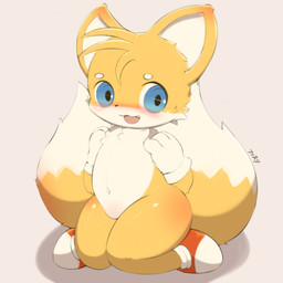 2_tails 3_fingers :3 ambiguous_gender anthro big_ears big_tail biped black_nose blue_eyes blush cheek_tuft clothed clothing countershade_face countershade_fur countershade_torso countershading cute_fangs dipstick_tail facial_tuft fangs featureless_crotch fingers footwear front_view fur glistening glistening_body glistening_eyes glistening_fur gloves handwear head_tuft humanoid_hands kemono kneeling looking_at_viewer markings mostly_nude multi_tail multicolored_tail navel open_:3 open_mouth open_smile pupils shoes simple_background smile solo tail tail_markings teeth thick_tail three-quarter_view tuft two_tone_tail white_background white_body white_clothing white_countershading white_fur white_gloves white_handwear white_inner_ear white_tail white_tail_tip wide_hips yellow_body yellow_ears yellow_fur yellow_tail young young_anthro fisuku sega sonic_the_hedgehog_(series) miles_prower canid canine fox mammal 1:1 2023 absurd_res colored digital_media_(artwork) full-length_portrait hi_res portrait shaded male_(lore)