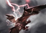 cloud electricity feral flying glowing lightning low-angle_view membrane_(anatomy) membranous_wings overcast sky solo wings anthony_francisco hasbro magic:_the_gathering wizards_of_the_coast monster undead zombie official_art