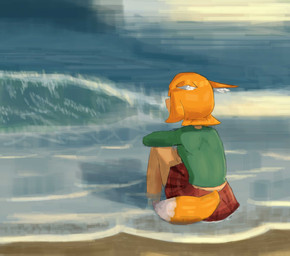 beach bottomwear breasts clothed clothed_female clothed_humanoid clothing day dipstick_tail ears_back female female_humanoid green_clothing green_shirt green_topwear inner_ear_fluff long_sleeves markings orange_ears orange_tail outside pattern_bottomwear pattern_clothing pattern_skirt pivoted_ears plaid plaid_bottomwear plaid_clothing plaid_skirt red_bottomwear red_clothing red_skirt sand shirt sitting skirt small_breasts solo tail tail_markings topwear tuft two_tone_tail water wave white_inner_ear_fluff white_tail white_tail_tip crtz animal_humanoid canid canid_humanoid canine canine_humanoid fox_humanoid humanoid mammal mammal_humanoid 2023 absurd_res hi_res