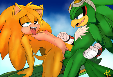 abdominal_bulge ahegao andromorph andromorph/male andromorph_penetrated anthro balls beak big_penis blue_eyes clothing duo erection eyewear eyewear_on_head fluffy fluffy_chest genitals gloves goggles goggles_on_head green_body half-closed_eyes handwear humanoid_genitalia humanoid_penis intersex intersex/male intersex_penetrated looking_pleasured male male_penetrating male_penetrating_andromorph male_penetrating_intersex narrowed_eyes nipples nude_andromorph open_beak open_mouth open_smile penetration penile penile_penetration penis penis_in_vagina sex smile teeth thrust_lines tongue tongue_out vaginal vaginal_penetration vein veiny_penis yellow_body lukastarfall sega sonic_riders sonic_the_hedgehog_(series) fan_character jet_the_hawk accipitrid accipitriform avian bird eulipotyphlan hedgehog mammal 2026 absurd_res digital_drawing_(artwork) digital_media_(artwork) hi_res