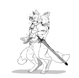 anal anal_penetration animal_genitalia animal_penis anthro body_grab bottomless canine_genitalia canine_penis clothed clothing digitigrade dipstick_tail duo eyewear genitals glasses leg_wraps male male/male markings medieval medieval_clothing melee_weapon penetration penis scabbard sex sheathed_sword standing standing_sex sword tail tail_markings weapon wearing_glasses wraps garbagegarage canid canine fox mammal hi_res monochrome