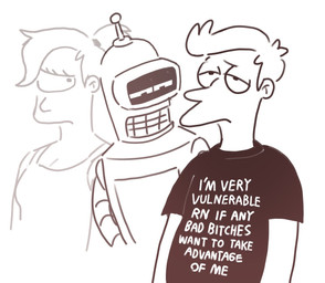 female group looking_at_another machine male mouth_closed reading simple_background trio white_background fancygermancar comedy_central futurama bender_bending_rodríguez turanga_leela cyclops human mammal robot hi_res