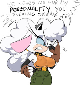 angry anthro big_breasts blue_eyes blue_sclera blush bottomwear breasts clothed clothing collar dialogue female fingerless_gloves fur gloves handwear horn nipple_outline pants shirt simple_background solo standing tank_top text topwear white_background wool_(fur) captainjingo idw_publishing sega sonic_the_hedgehog_(comics) sonic_the_hedgehog_(idw) sonic_the_hedgehog_(series) lanolin_the_sheep_(sonic) bovid caprine mammal sheep english_text hi_res