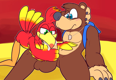 4_fingers anthro anthro_on_anthro anthro_penetrated anthro_penetrating anthro_penetrating_anthro anthrofied backpack balls beak beak_fetish beak_play beak_sex beakjob bent_over big_balls big_penis black_claws black_nose blue_eyes blush bodily_fluids brown_body brown_fur claws cum cum_from_mouth cum_in_mouth cum_inside cum_on_beak cum_on_hand duo feathers fellatio female female_penetrated finger_claws fingers fur genital_fluids genitals half-closed_eyes hand_on_belly holding_penis interspecies looking_at_another looking_down male male/female male_penetrating male_penetrating_female narrowed_eyes nude on_ground open_mouth oral oral_penetration orange_body orange_feathers penetration penile penis red_beak red_body red_feathers sex shark_tooth_necklace sitting smile spread_legs spreading tan_body tan_fur tan_inner_ear tan_penis yellow_beak yellow_body yellow_feathers ultilix banjo-kazooie rareware banjo_(banjo-kazooie) kazooie avian bear bird breegull mammal 2020 hi_res