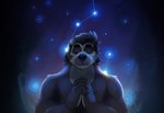 anthro biped black_body black_fur black_nose constellation eyes_closed front_view fur hair hands_together humanoid_hands light male night solo star dinonugget_bird uku bear mammal short-faced_bear spectacled_bear 2020 hi_res lighting